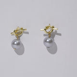 【Stud Earrings】Gold Knot Design Silver Gray Pearl Earrings, Elegant Vintage Style for Daily & Office