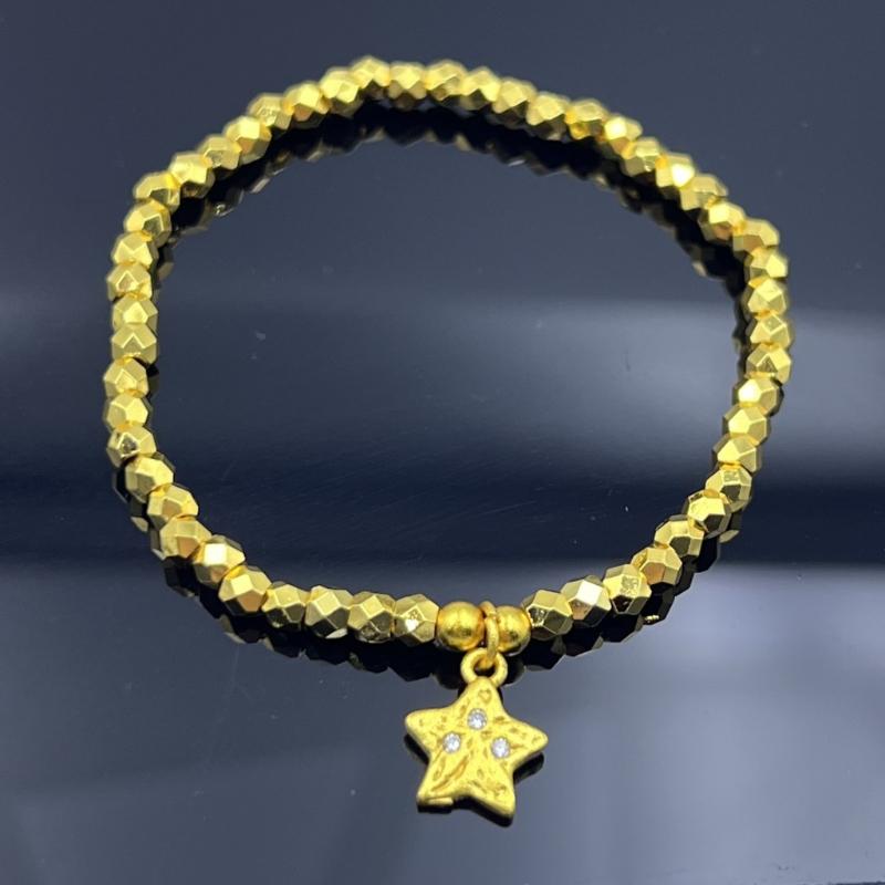 Gelang Manik Bermuka Aloi Bersalut Emas, dengan Pesona Bintang, Barang Kemas Berkilauan Hipoalergenik, Untuk Wanita, Sesuai untuk Aksen Setiap Hari yang Elegan, Gelang