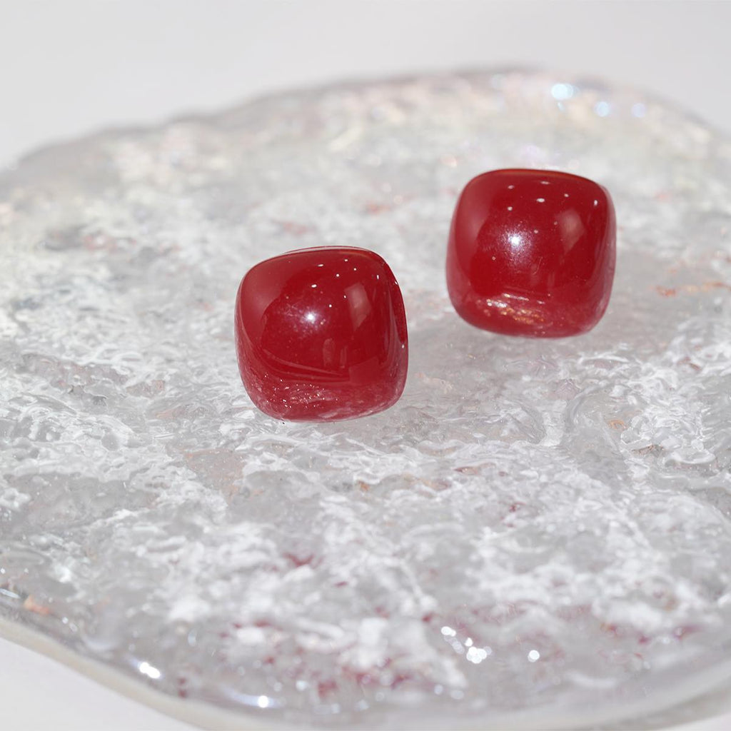 Subang Stud, Resin Merah, Aloi Pepejal, Elegan, Dipotong, Sesuai untuk Penggayaan Harian dan Kasual