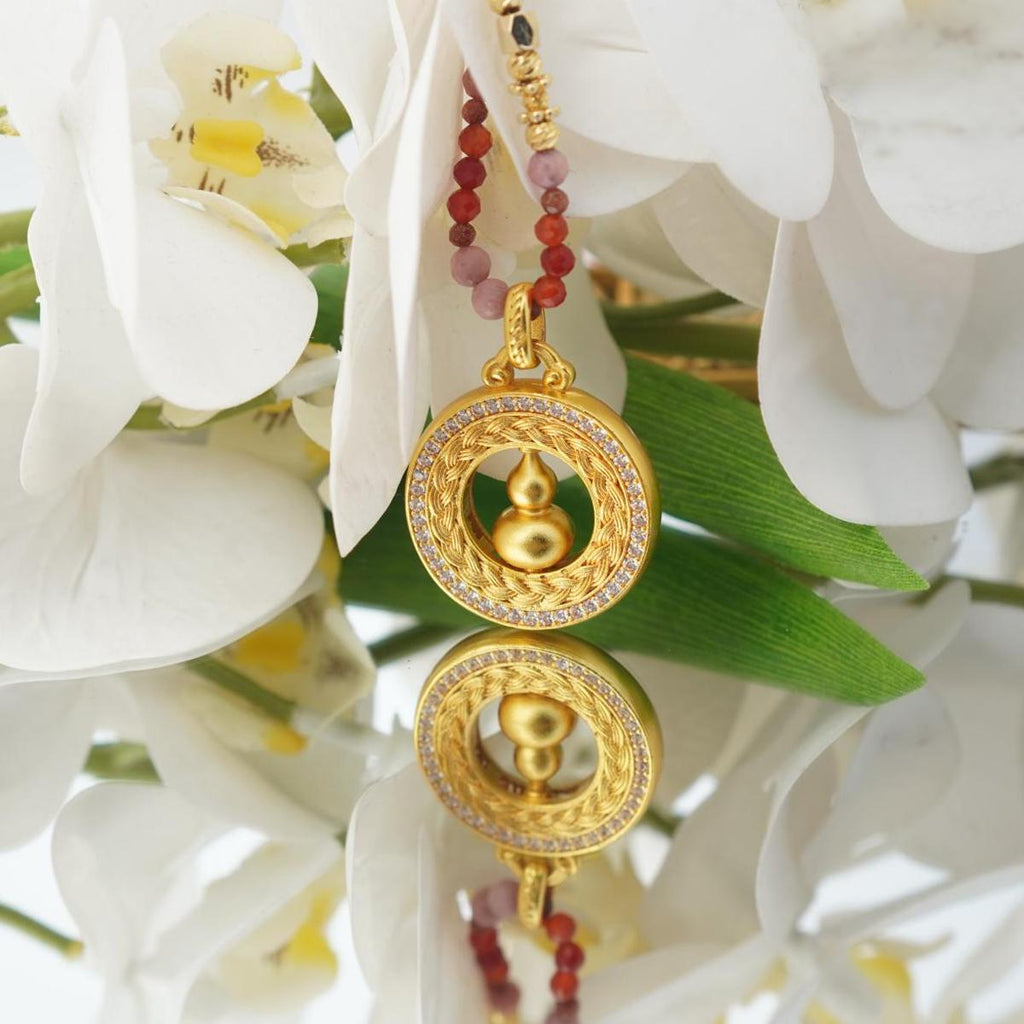 【Pendant Necklace】Oriental Chic Beaded Necklace, Copper & Gemstone Jewelry, Lucky Gourd Pendant, Bohemian Layering Piece for Women