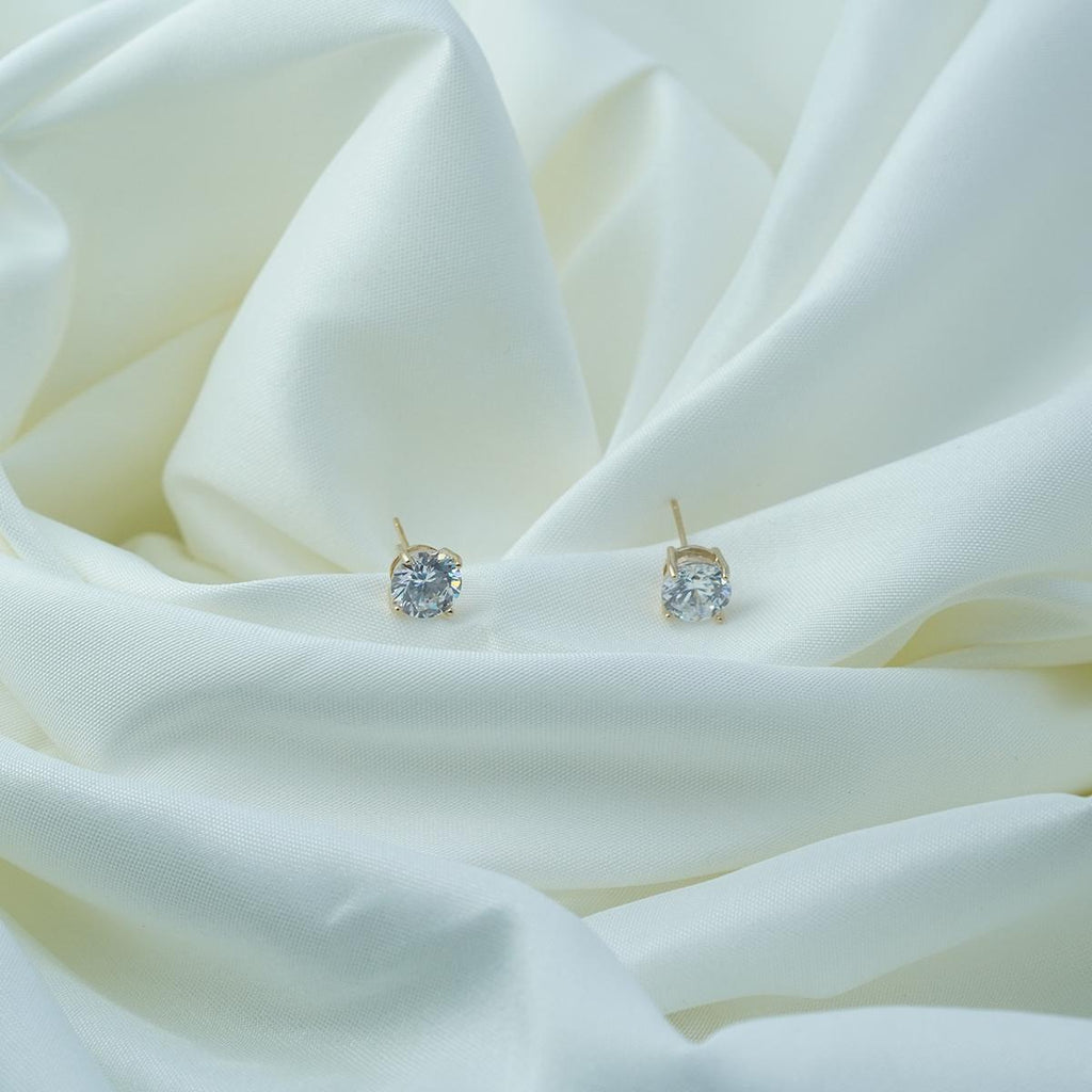 【Stud Earrings】Copper Gold Zirconia Four Prong Setting Classic Minimalist Stud Earrings Timeless Elegance for Women