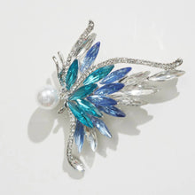 Load image into Gallery viewer, Bionic Wing Brooch, Asymmetrical Design, Gradient Gemstones &amp; Pearl Center - Romantic for Young Ladies
