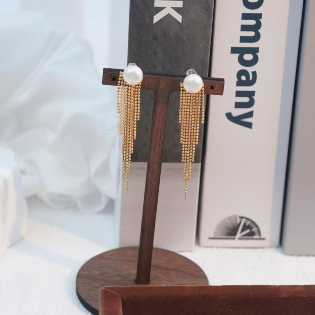 【Earrings】Elegant 18K Gold Plated Earrings with Pearl Tassel Design for Dinners & Dates, Chic Jewelry for Women