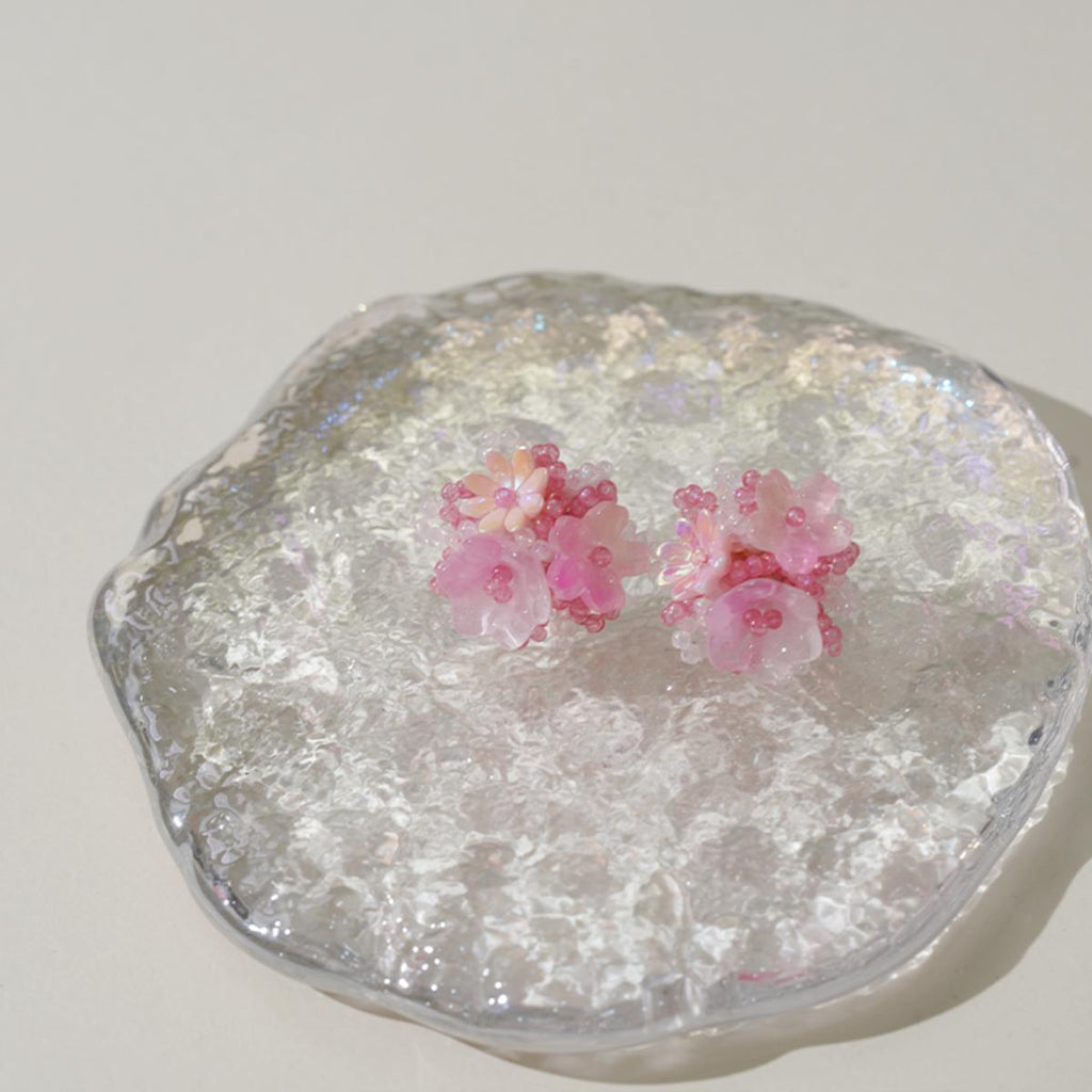 【Stud Earrings】Handmade Beaded Flower Pink & Blue Sweet Daily Earrings for Women