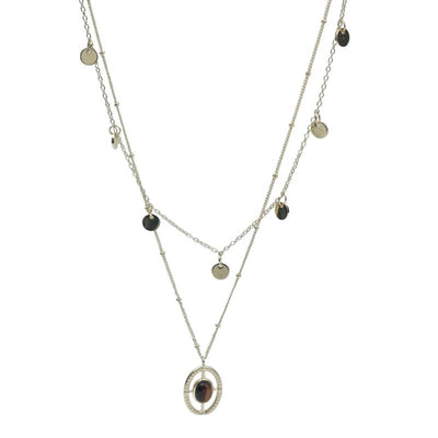 【Pendant Necklace】 Asymmetric Chain Design with Tiger Eye Pendant Necklace for Elegant Women