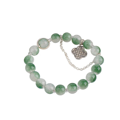 【Bracelet】Glass Bead Green Gradient Alloy Four-Leaf Clover Charm Bracelet Lucky Accessories for Women Daily Elegance