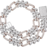YOSZO Figaro Chain for Men Miami Link Chain 18mm 6 Times 14K Gold Plated Iced out Flooded Box Clasp Heavy Necklace for Men and Women Novelty Jewelry Collection
