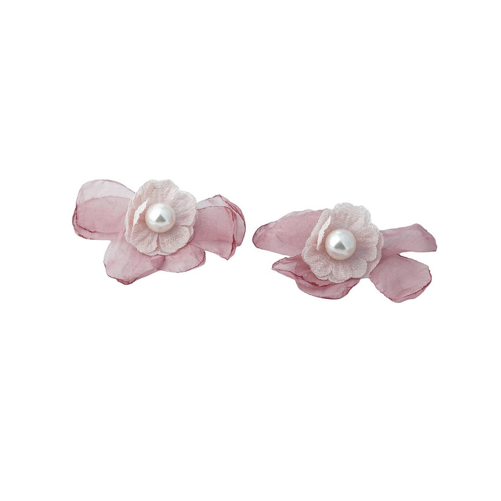【Stud Earrings】Pink/White Fabric Flower Earrings with Pearl, Romantic & Sweet for Fashion Girls
