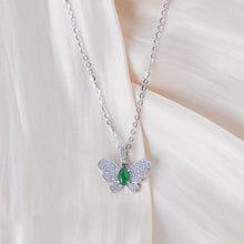 Load image into Gallery viewer, 【Pendant Necklace】Butterfly-shape Jadeite Pendant with Silver-made Chain Necklace, Shining Zircon, Elegant Jadeite Jewelry Pendant Necklace for Women
