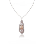 【Pendant Necklace】Silver-Made Pea Pod Shape Natural Freshwater Pearl Pendant Necklace, Delicate Jewelry for Women, Natural Love