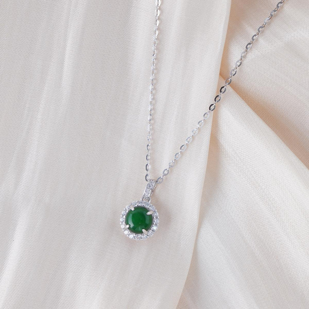 【Pendant Necklace】Shining Zircon Classic Jadeite Pendant Necklace, S925 Chain for Women Skin Care, Perfect Elegant Gift for Lover