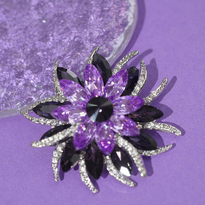 Midnight Blossom Brooch Purple & Black Gem Accent - Enchanting Elegance for Women