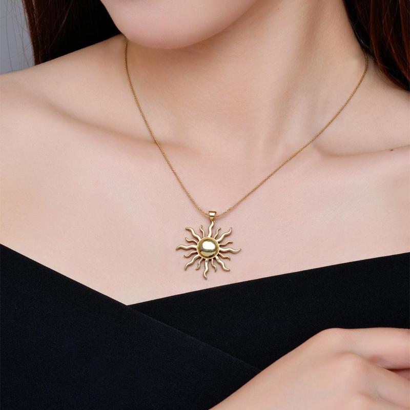 【Pendant Necklace】Stainless Steel Chain with Sun-Shaped Pendant, Vibrant&Warm Style for Fashion Women