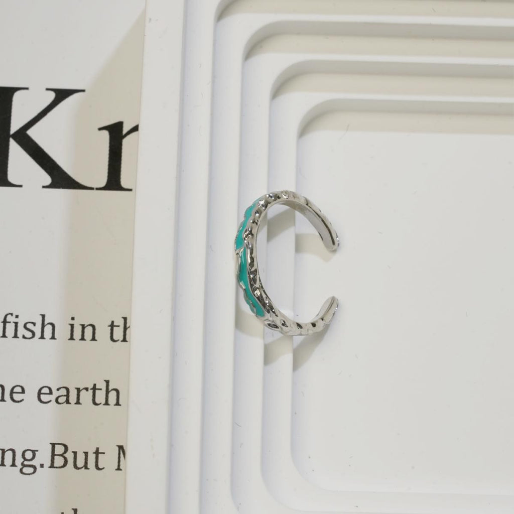 Cincin Enamel, Reka Bentuk Niche, Tekstur Tidak Teratur, Aloi Berwarna Perak, Gaya Retro Artistik, Sesuai untuk Bergaya, Mengejar Gadis Muda stainless  steel  ring