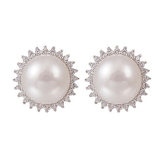 Load image into Gallery viewer, 【Stud Earring】Sun-Shape Natural Pearl Stud Earring, Silver Base Zircon Shining Fashion Jewelry for Women, Perfect Birthday Gift