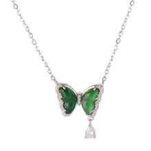 Load image into Gallery viewer, 【Pendant Necklace】S925 Sterling Silver Green Jade Butterfly Pendant with Zirconia and Teardrop Accent, Nature-Inspired Jewelry, Elegant Whimsical Gift for Women
