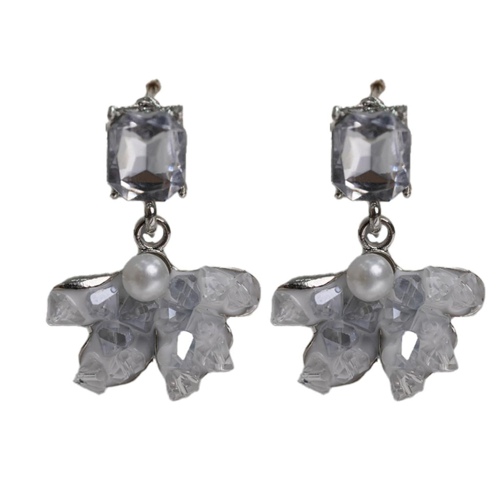 【Stud Earrings】Square Zircon Pearl Petal Crystal Floral Elegant with Hypoallergenic Earring Post for Lady