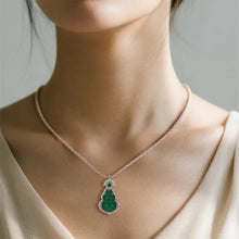 Load image into Gallery viewer, 【Pendant Necklace】Green Chalcedony Gourd Pendant Necklace with  Alloy Frame &amp; Zircon Accents fashion Jewelry gift for women Fortune Blessing