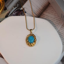 Load image into Gallery viewer, 【Necklace】Vintage-Inspired Golden Chain with Turquoise Pendant , Perfect for Retro &amp; Casual Styles