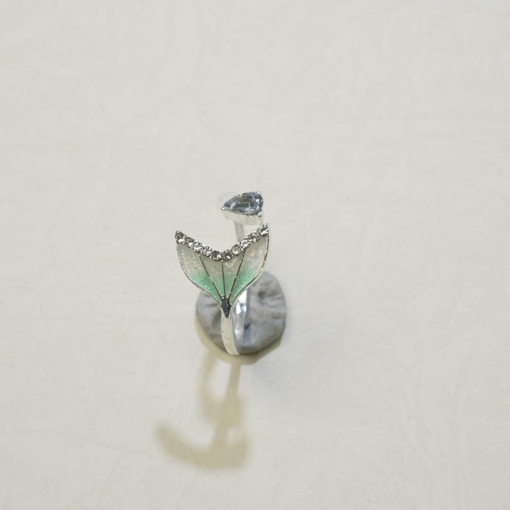 Cincin Ekor Duyung, Hijau Kecerunan Enamel, Hiasan Zirkon, Barang Kemas Dongeng, Sesuai untuk Gadis Pencinta Lautan stainless  steel  ring