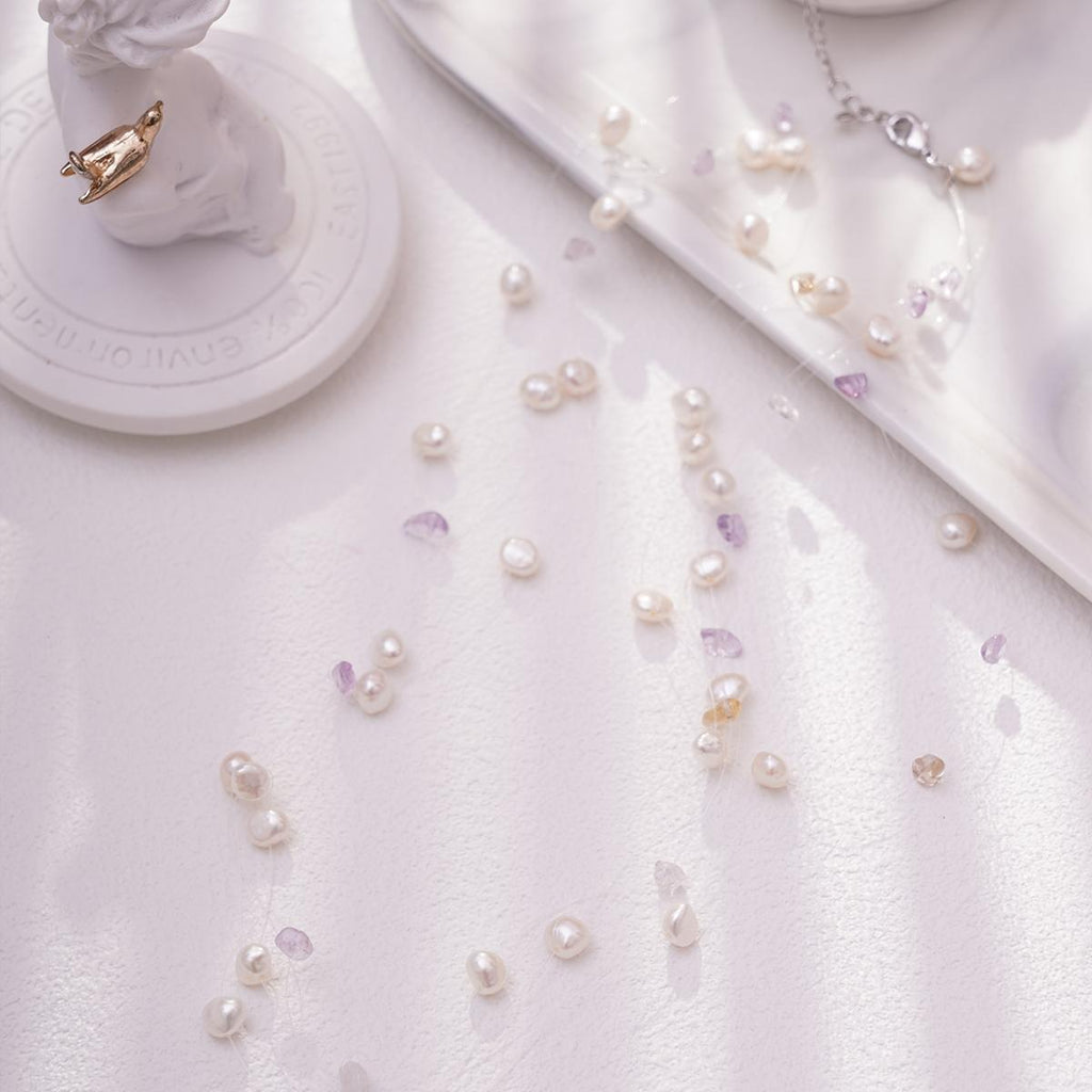 【Necklace】Copper Chain Natural Freshwater Pearl Beaded Necklace Heart Pendant Accent Casual Jewelry for Women Daily Wear