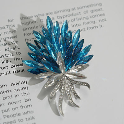 Sparkling Gradient Blue Crystal Brooch | Natural Leaf-Layered Design | Elegant Party & Daily Jewelry for Women