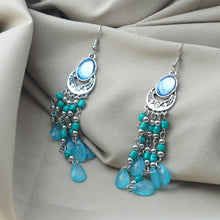 Load image into Gallery viewer, 【Hook Earrings】Silver Plated Blue Gem Earrings with Vintage Beaded Tassel Design, Elegant Women&#39;s Jewelry