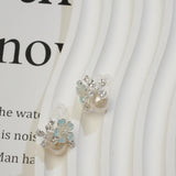 Subang Stud, Perak, Bunga Biru Muda Bernada dan Mutiara, Dihiasi Zirkon, Segar dan Manis, Untuk Wanita Fesyen cute  earrings