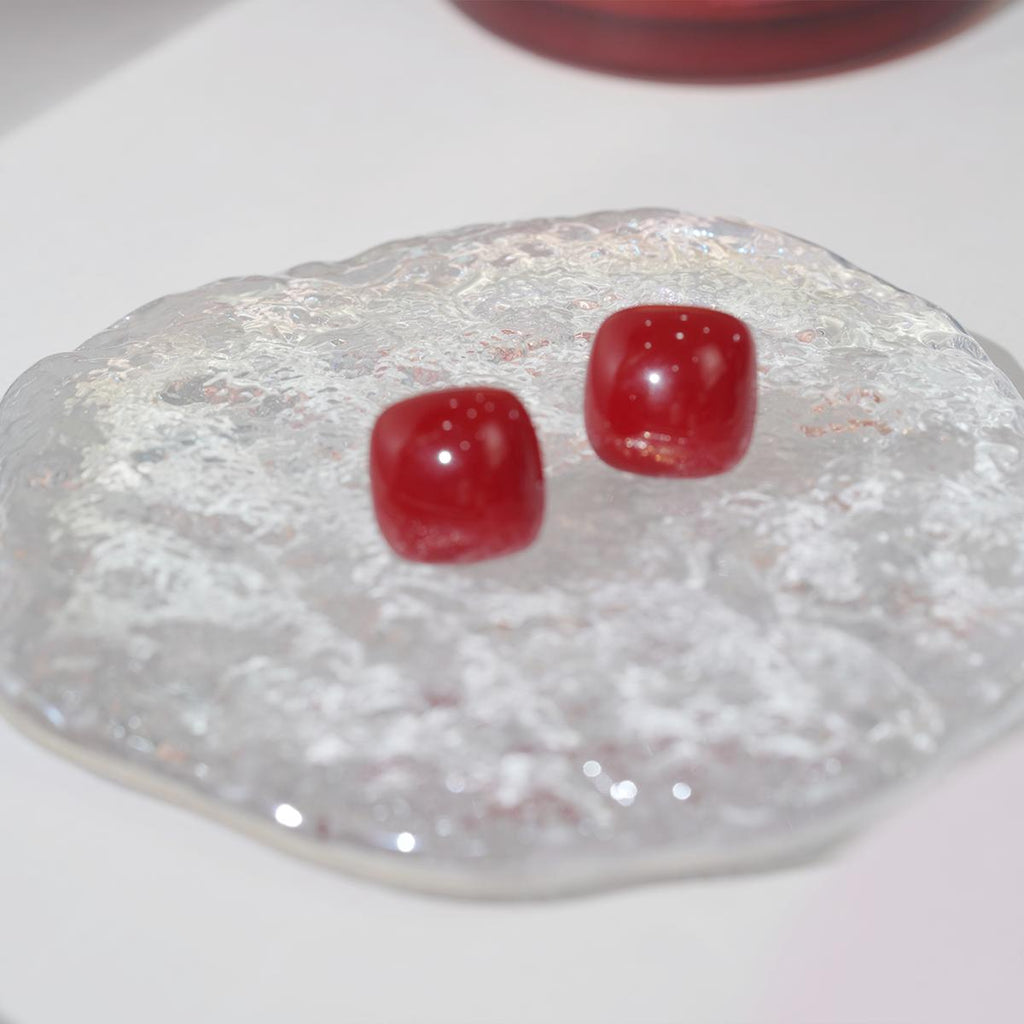 Subang Stud, Resin Merah, Aloi Pepejal, Elegan, Dipotong, Sesuai untuk Penggayaan Harian dan Kasual