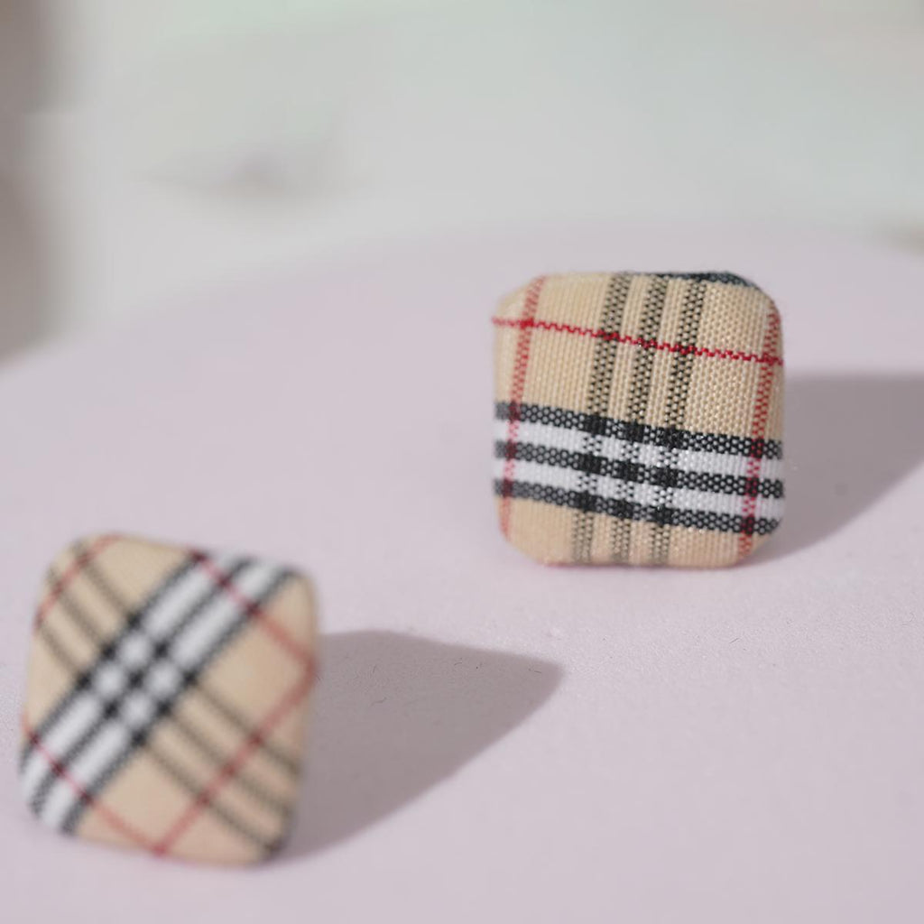Subang Stud, Fabrik Berpetak Persegi, Gaya British Retro, Sesuai untuk Pakaian Harian dan Vintaj