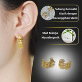 Subang Gelung, Bersalut Emas, Subang Gelung Bertekstur, Rekaan Lipat Bergaya, Untuk Pencinta Fesyen Perak Earrings