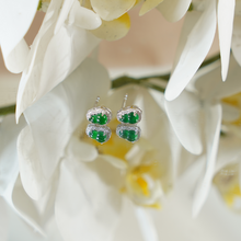 Load image into Gallery viewer, Gourd Stud Earrings, 925 Sterling Silver Green Jade Earrings with Cubic Zirconia, Lucky Hulu Symbol Earrings for Women, Minimalist Studs, Meaningful Gift