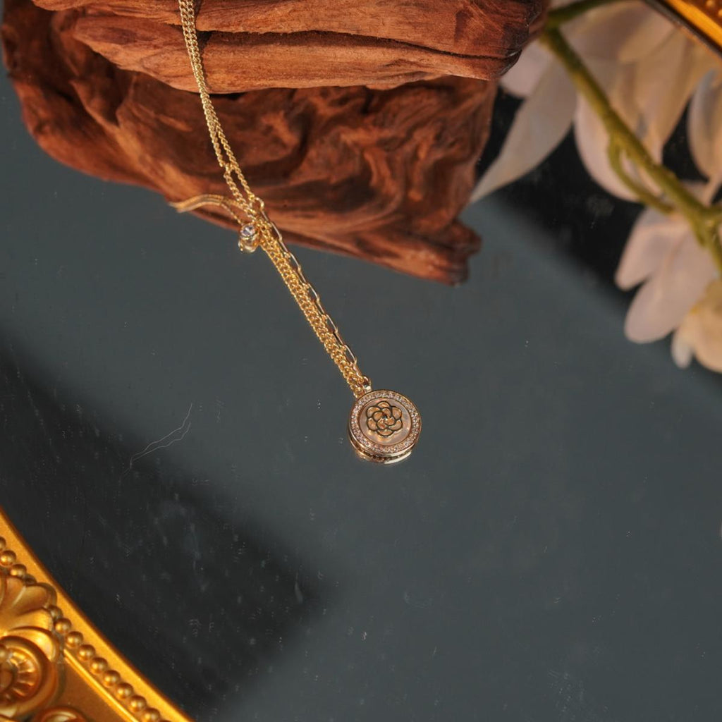 【Pendant Necklace】Camelia Flower Gold-Plated Necklace, Elegant Zircon Jewelry, Dual-Layer Design, Romantic Gift for Her