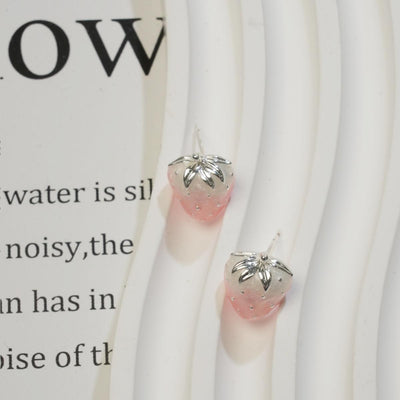 【Stud Earrings】Pink White Gradient Strawberry Shaped Earrings, Cute Sweet Accessory for Young Girls
