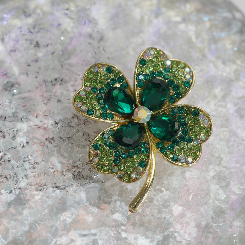 Kerongsang Semanggi Bertuah, Bingkai Aloi Emas, Warna Hijau / Ungu, Pesona Bersinar, Sesuai untuk Gaya Segar pin  brooch