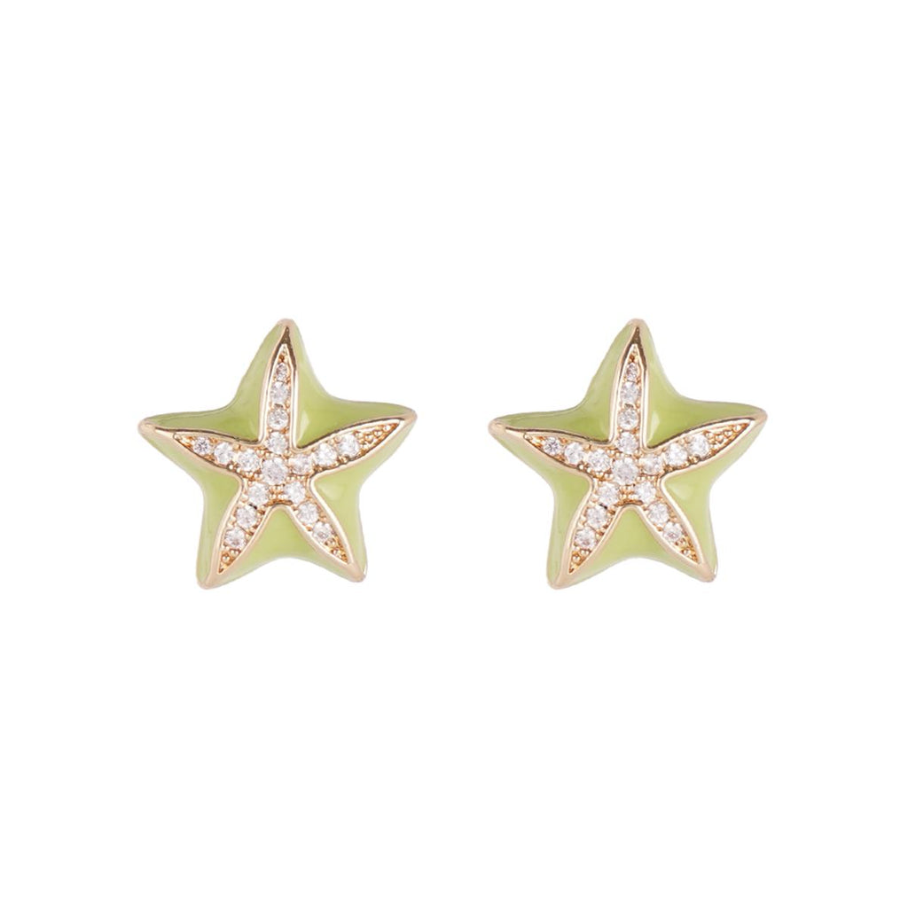 Star Stud Earrings Gold-Tone Copper Green Enamel Zircon Accent Boho Beach Holiday Jewelry Gifts for Women