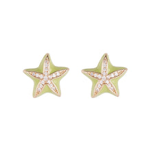 Load image into Gallery viewer, Star Stud Earrings Gold-Tone Copper Green Enamel Zircon Accent Boho Beach Holiday Jewelry Gifts for Women