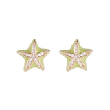 Star Stud Earrings Gold-Tone Copper Green Enamel Zircon Accent Boho Beach Holiday Jewelry Gifts for Women