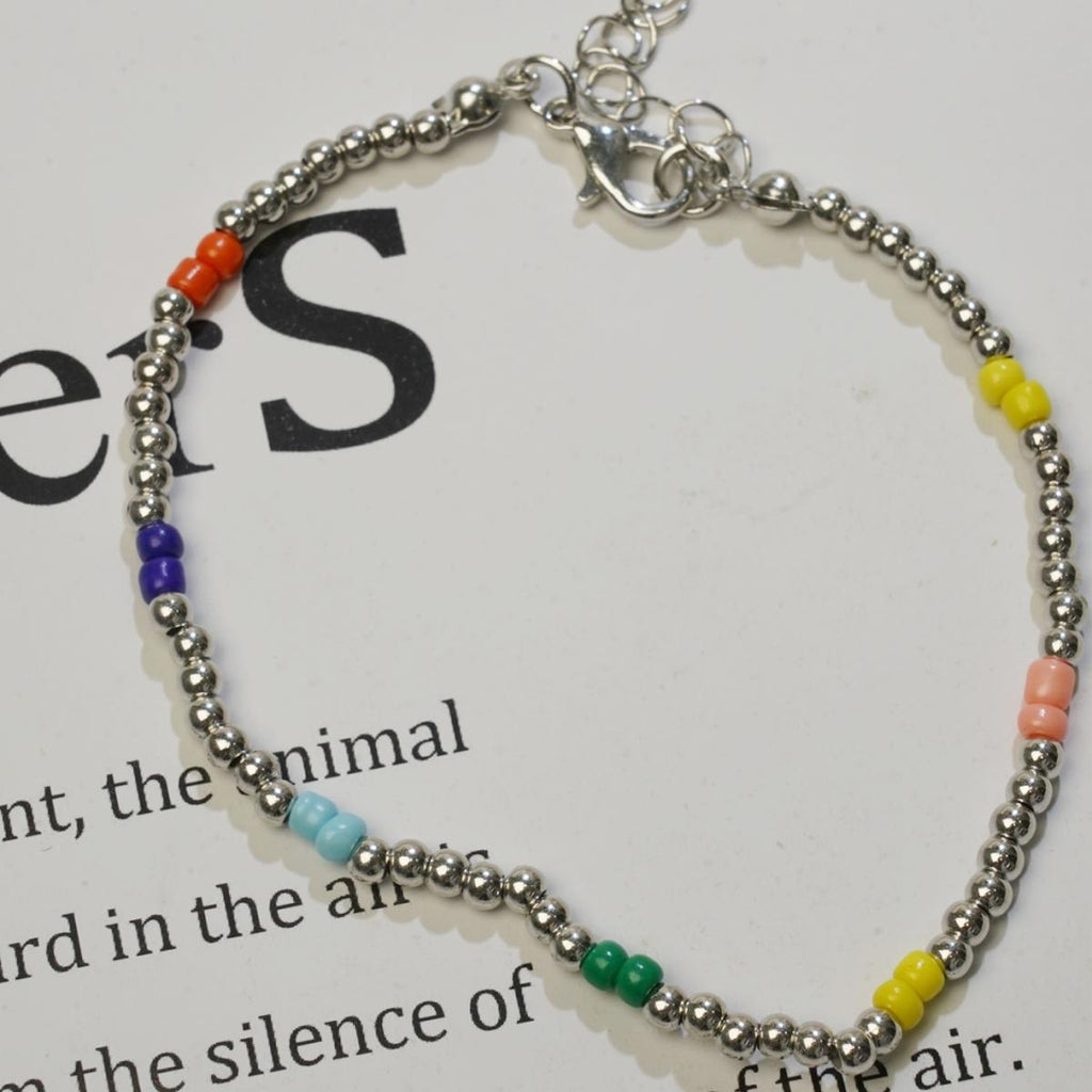 【Bead Bracelet】Colorful Resin Beads Silver - Plated Chain Bracelet, Playful & Versatile, Ideal for Youth Daily Wear