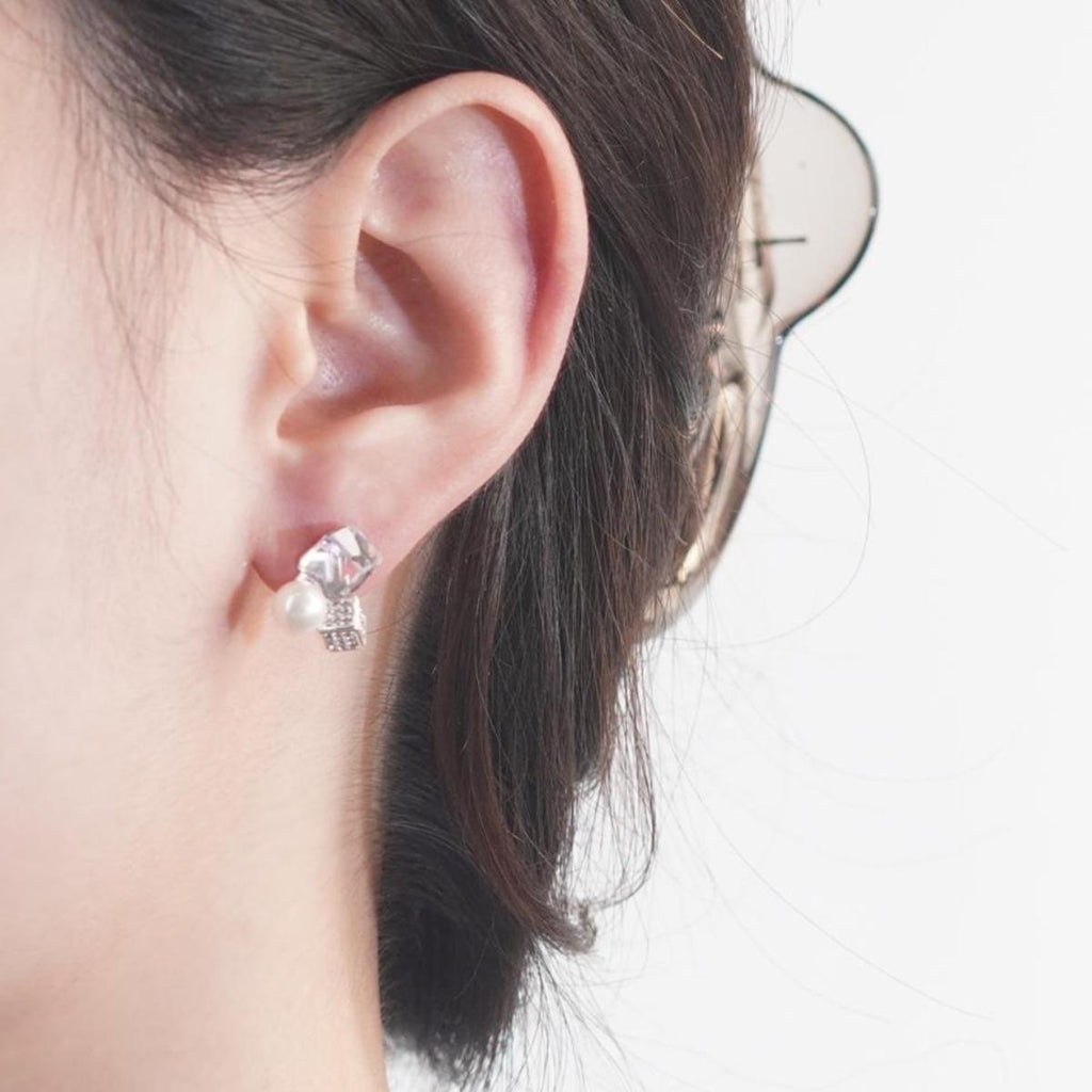 【Stud Earrings】Elegant Purple Crystal & Pearl Earrings, Delicate Sweet Style, Perfect for Fashion Ladies