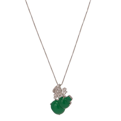 【Pendant Necklace】Green Chalcedony Gourd Pendant Necklace with Alloy Accents & Zircon  Elegant Daily Lucky Charm Jewelry Gift for Women