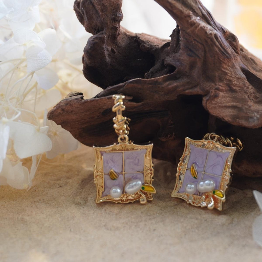 【Drop Earrings】Purple French Court Style Earrings with Pearl Decorated, Romantic & Elegant for Women