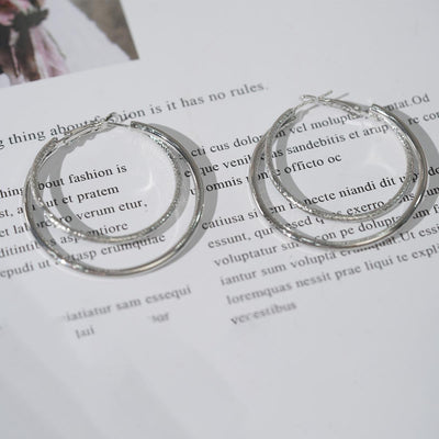 【Hoop Earrings】Silver Textured Alloy Hoop Earrings - Chic Daily Essential for Women