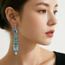 Load image into Gallery viewer, 【Hook Earrings】Silver Plated Blue Gem Earrings with Vintage Beaded Tassel Design, Elegant Women&#39;s Jewelry