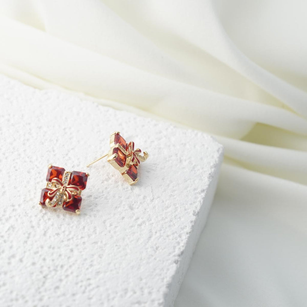 【Stud Earrings】Black/Red Gift - Box & Bow Earrings, Elegant & Playful, Ideal for Women Loving Party Glam