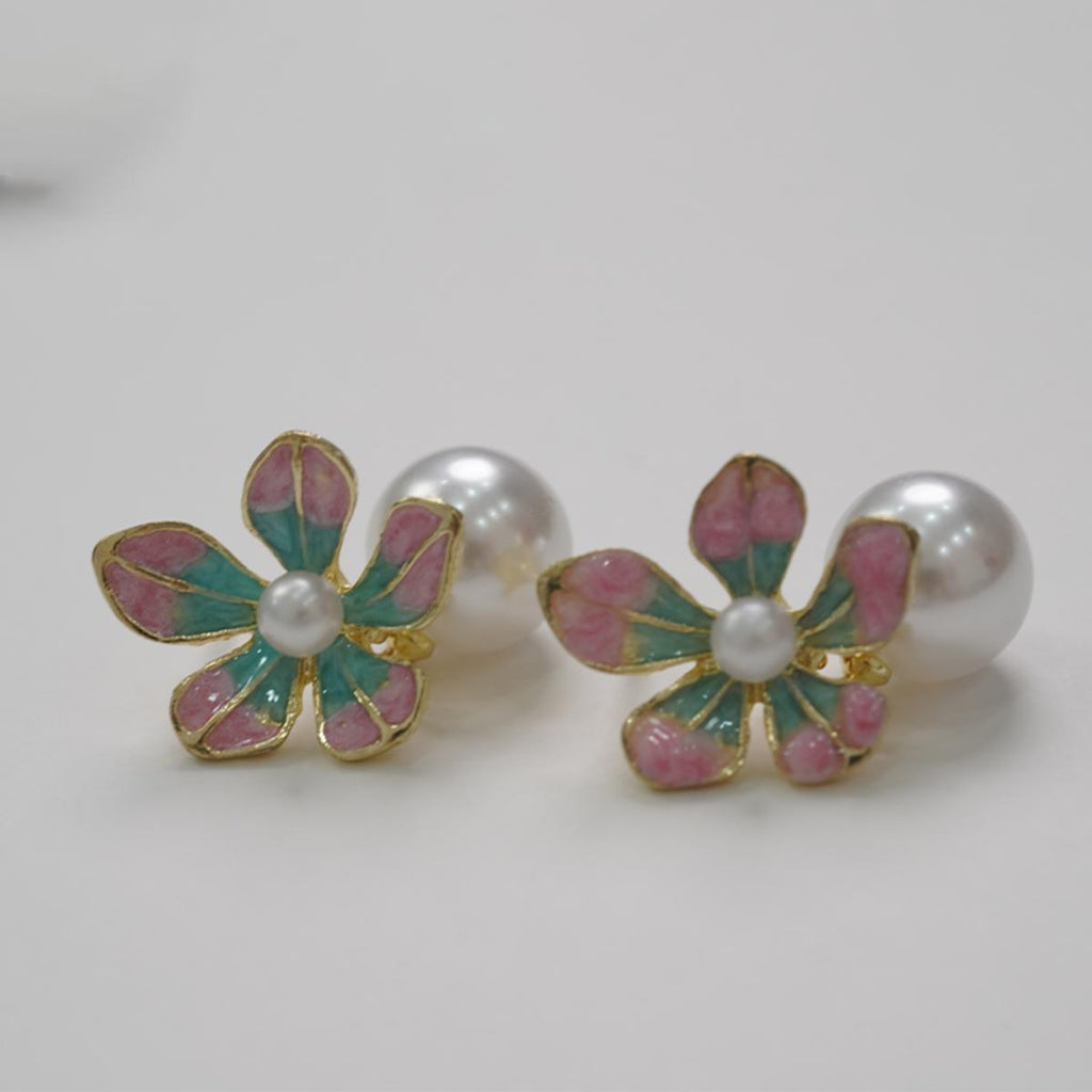 Anting-anting Jatuh Bunga, Merah Jambu-Merah Jambu-Mutiara, Anting-anting Jatuh Bunga Tepi Emas, Gaya Vintaj-Segar, Untuk Gadis