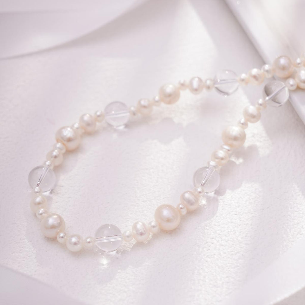 【Necklace】Shining Crystal Natural Freshwater Pearl Beaded Necklace, Low-Profile Elegant Jewelry for Women, Perfect Dating Gift