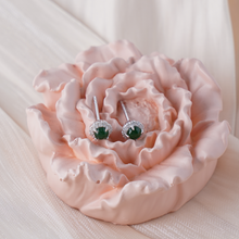 Load image into Gallery viewer, Jade Stud Earrings for Women, 925 Sterling Silver Green Jade Earrings with Cubic Zirconia Halo, Elegant Minimalist Studs, Gift Ready