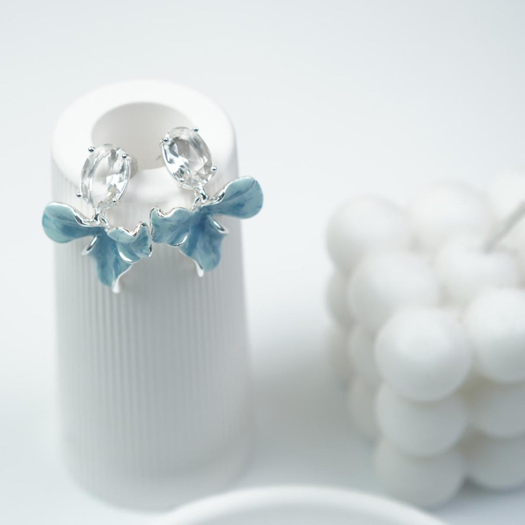 【Drop Earrings】Copper Blue Petal Earrings with Crystal, Romantic Sweet Style, For Women