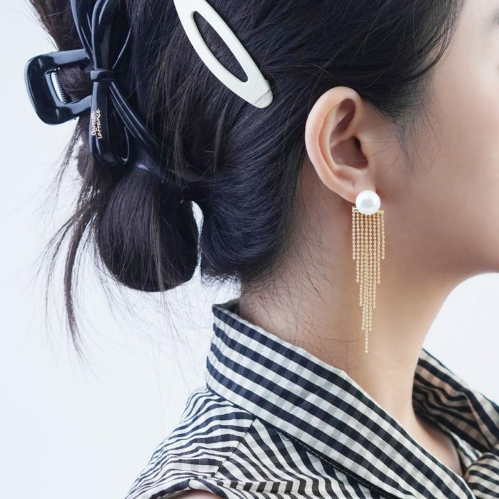 【Earrings】Elegant 18K Gold Plated Earrings with Pearl Tassel Design for Dinners & Dates, Chic Jewelry for Women